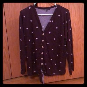 Plum Sweater with White Polka Dots